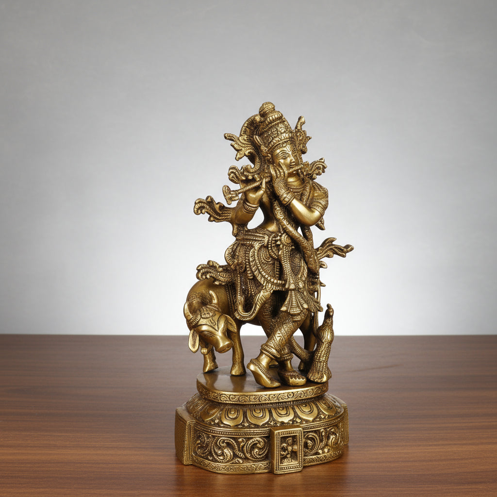 Brass Fully Carved Krishan Playing Statue for Home Decor/Gift Item/Temple